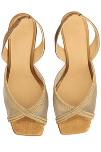 Castañer women’s espadrille Betty gold gold-toned mesh and suede strappy sandals with square toe