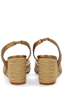 Castañer women’s espadrille Betty gold wedge sandals with gold-toned metallic strap and woven rope heel