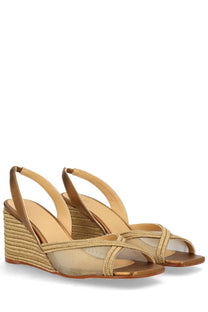 Castañer women’s espadrille betty gold wedge sandals with gold-toned mesh upper and woven rope heel