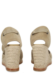 Castañer women’s espadrille Camila beige suede wedge sandals with braided jute heel and adjustable strap