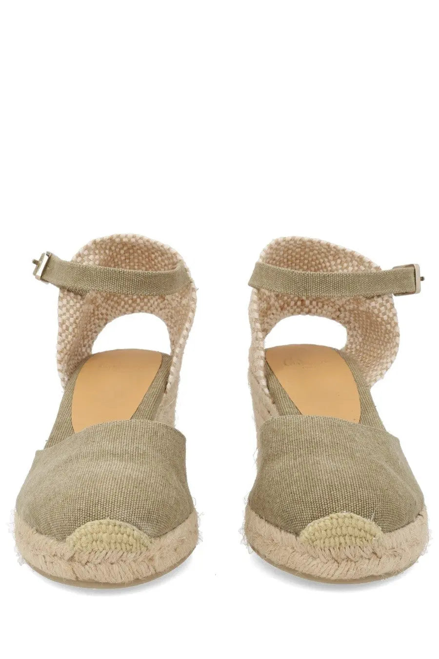 Beige Castañer women’s espadrille Carol wedge sandals with canvas upper and woven jute sole