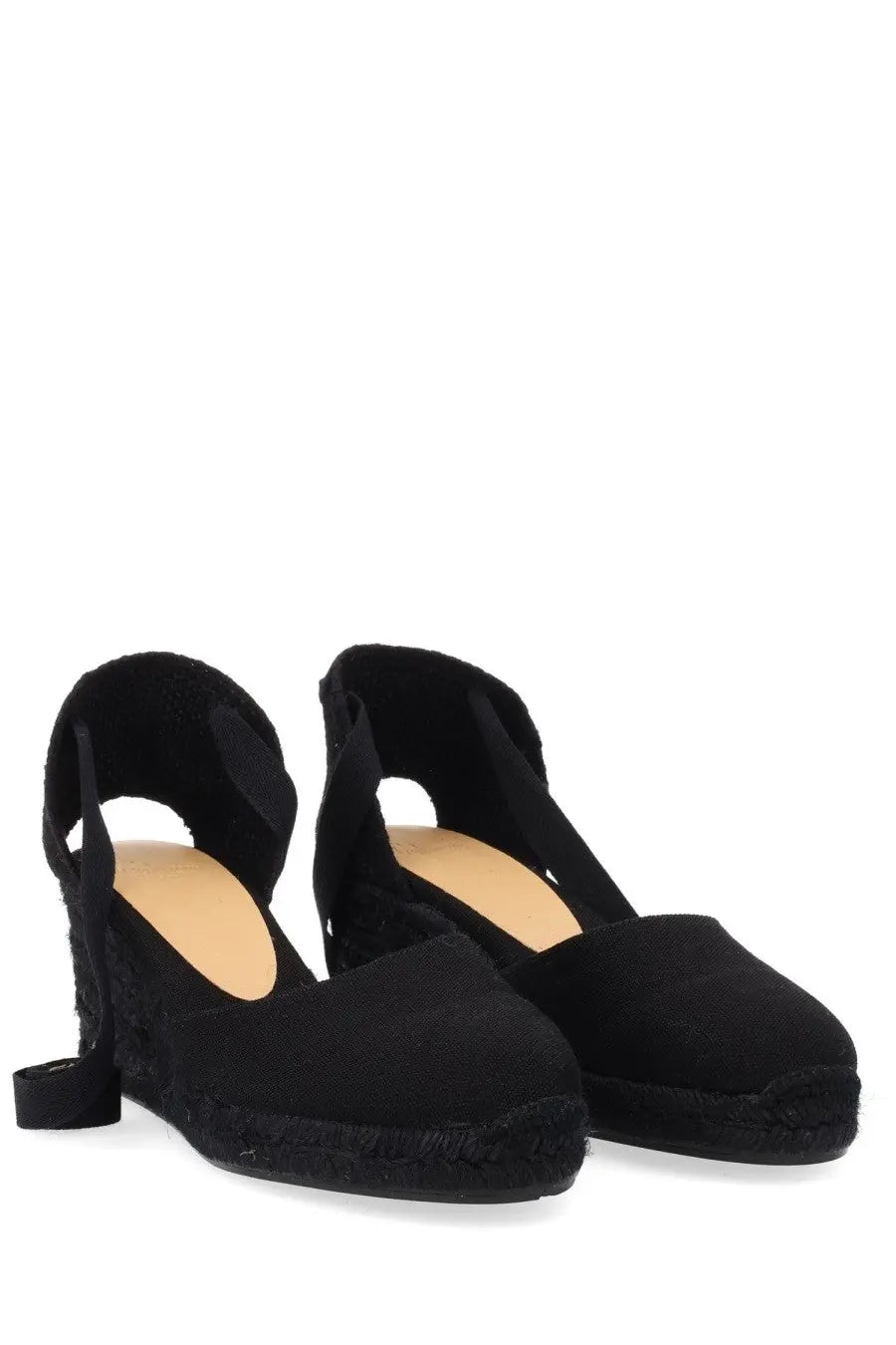 Castañer women’s espadrille cute black wedge sandals with woven jute sole and soft fabric upper