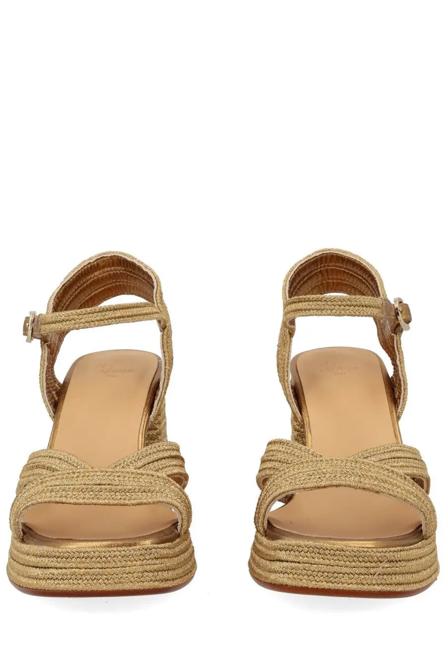 Castañer women’s espadrille valley gold gold-toned woven platform sandals with adjustable ankle strap