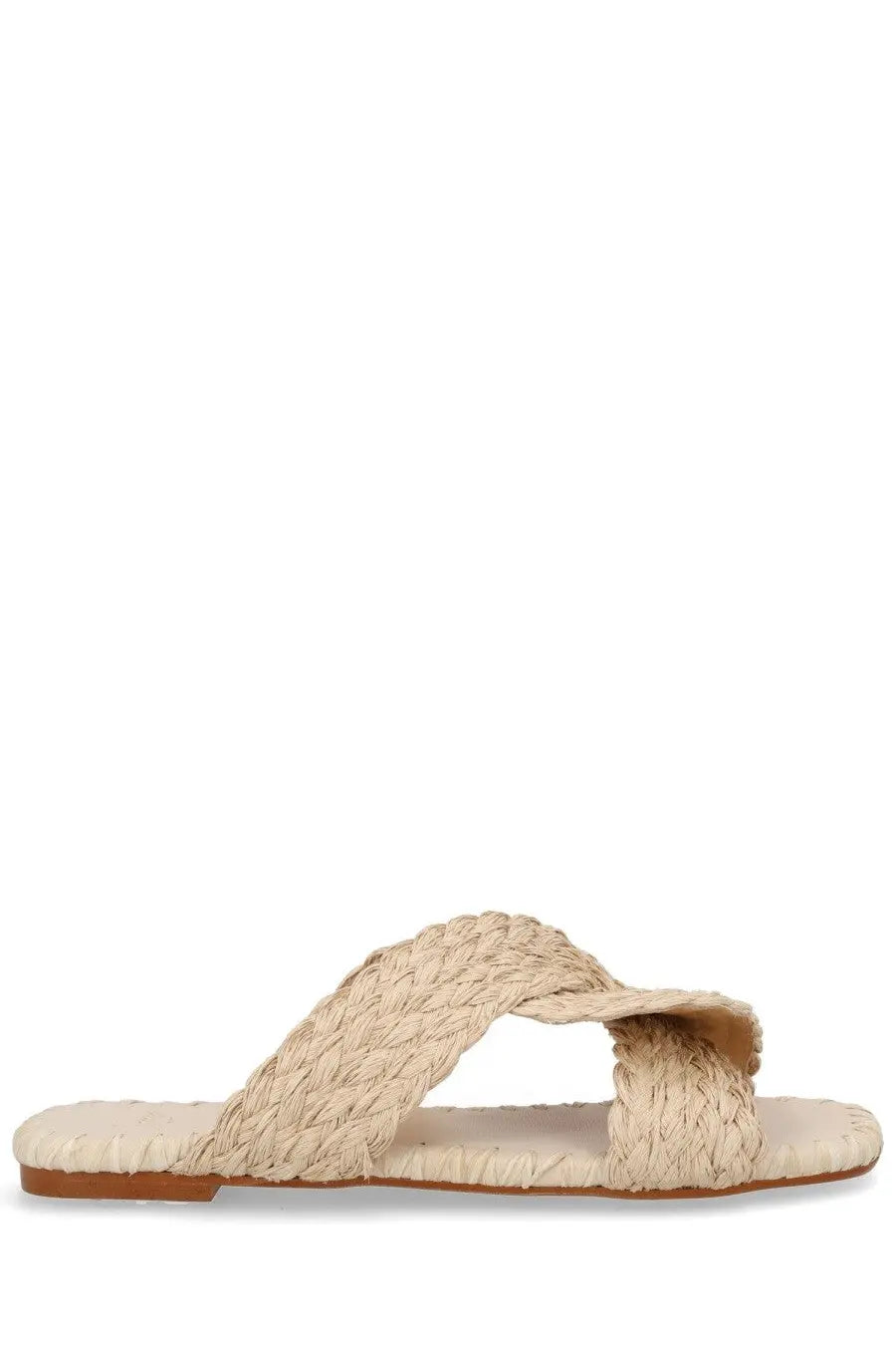Beige woven espadrille slide sandal with flat sole from Castañer womens sandal Padme White collection