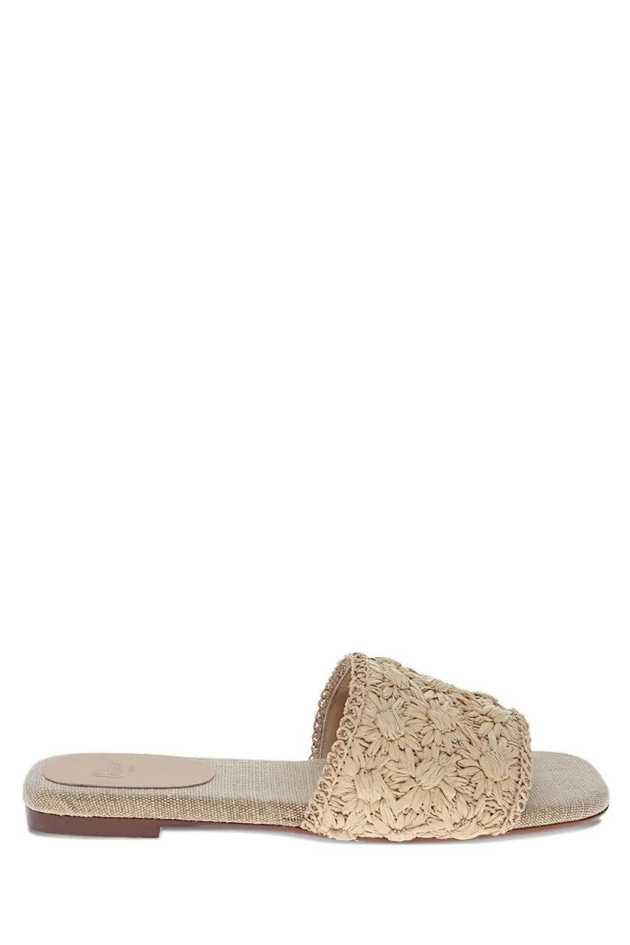 Castañer women’s sandalo slip on pisa beige woven straw slide sandal with flat sole and floral patterned strap