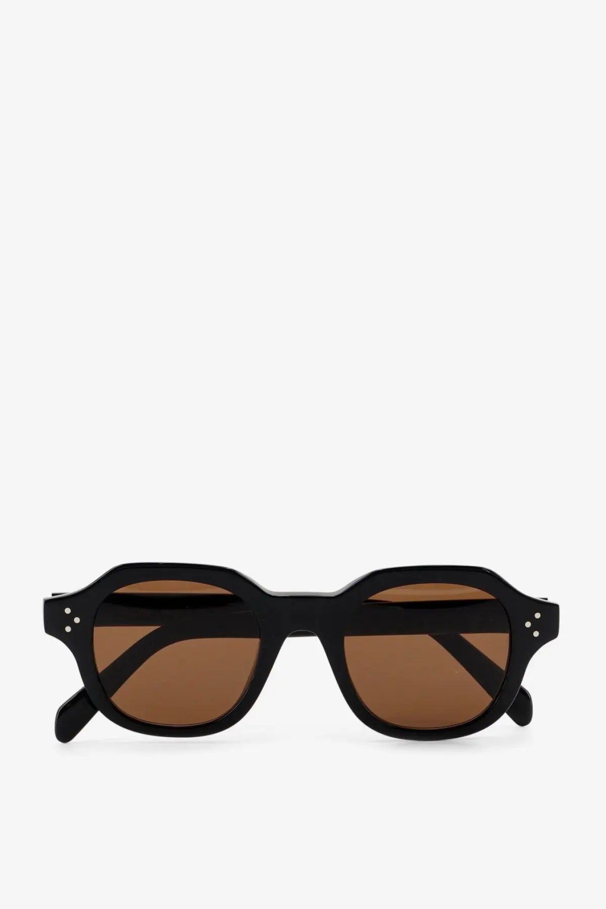 Celine men’s black acetate sunglasses with brown gradient lenses and a vintage-inspired angular frame design