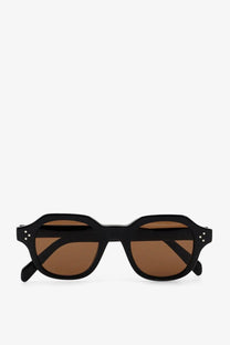 Celine men’s black acetate sunglasses with brown gradient lenses and a vintage-inspired angular frame design
