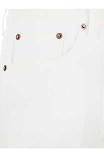 Celine men’s boyfriend cotton trousers in white denim with copper toned buttons front view