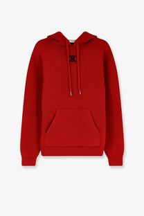 Red celine hoodie with black embroidered logo and ribbed cuffs made from cashmere and wool blend sweatshirt material