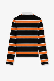 Celine men’s cotton polo shirt in black with black and orange striped long sleeves and white trim