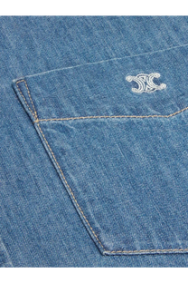 Blue denim pocket with white embroidered logo on celine men’s blue cotton shirt