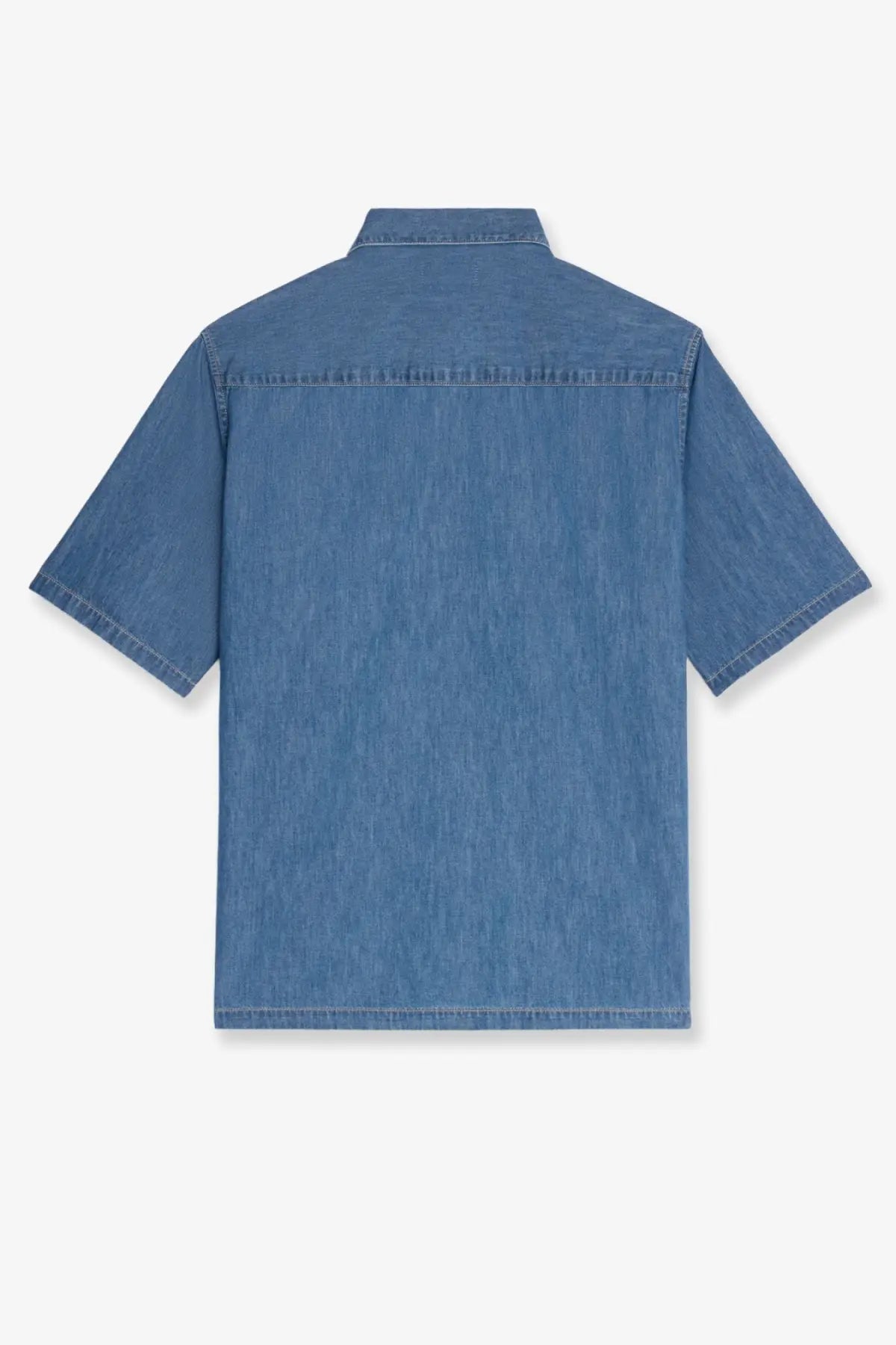 Celine men’s blue cotton shirt with short sleeves classic collar and neatly stitched seams