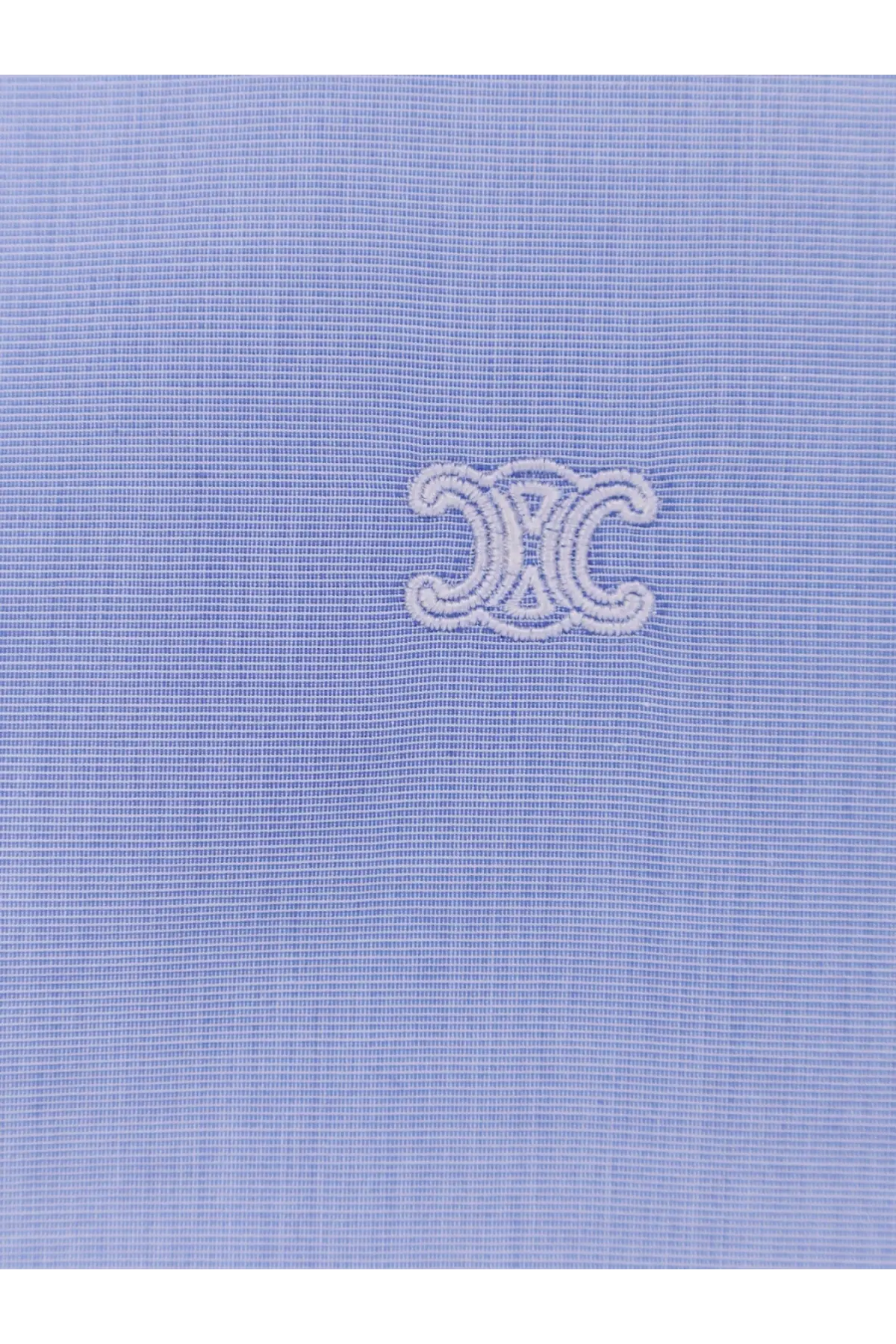 Light blue textured cotton Celine men’s shirt with a subtle white embroidered logo on the front