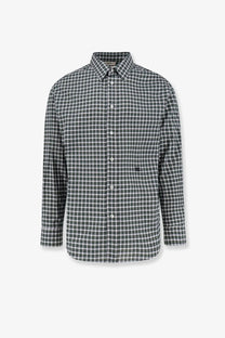 Celine men’s cotton shirt white featuring a black and white plaid long-sleeved button-up with classic collar