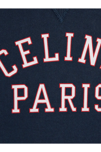 Navy blue celine men’s cotton sweatshirt with bold white and red celine paris lettering across the chest