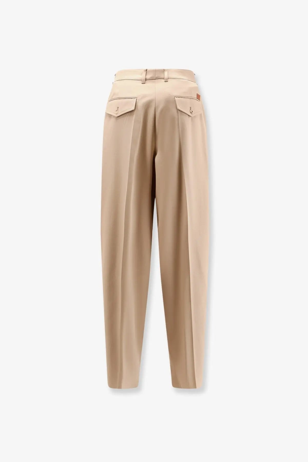 Beige Celine men’s cotton trousers with tailored fit pleats and two front pockets featuring subtle stitching details