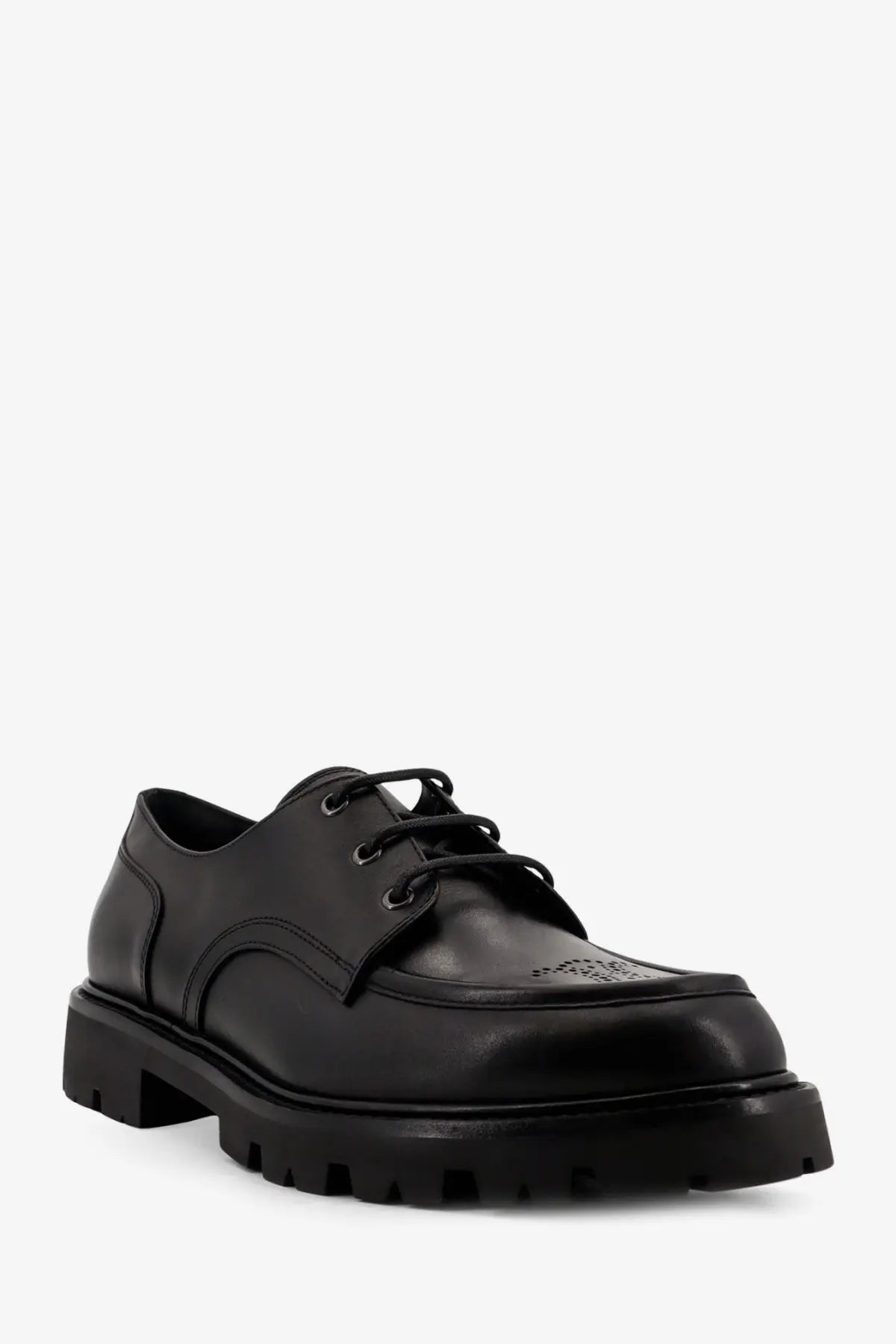 Celine men’s derby Margaret black leather lace-up oxford shoe with chunky rubber sole and subtle brogue detailing