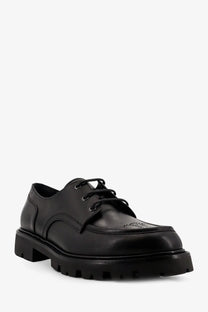 Celine men’s derby Margaret black leather lace-up oxford shoe with chunky rubber sole and subtle brogue detailing