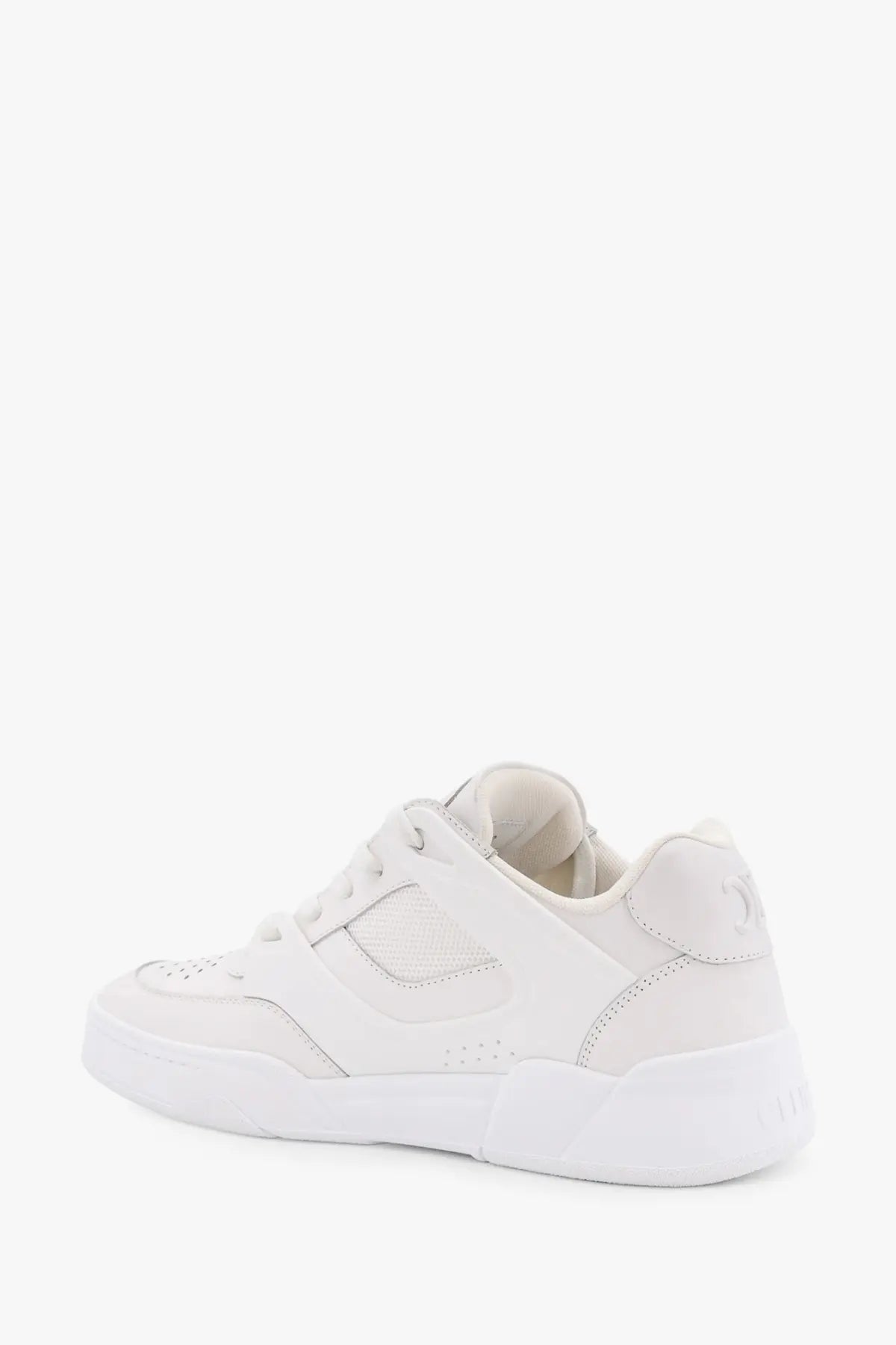 Celine men’s white leather sneaker with chunky sole and perforated detailing for casual wear