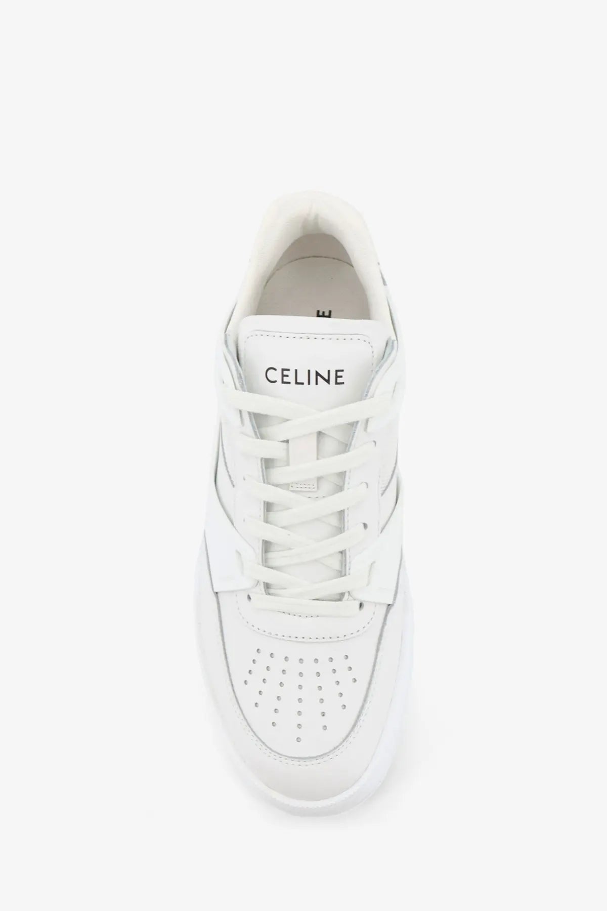 White celine men’s leather sneaker with clean leather upper and perforated toe box for casual wear