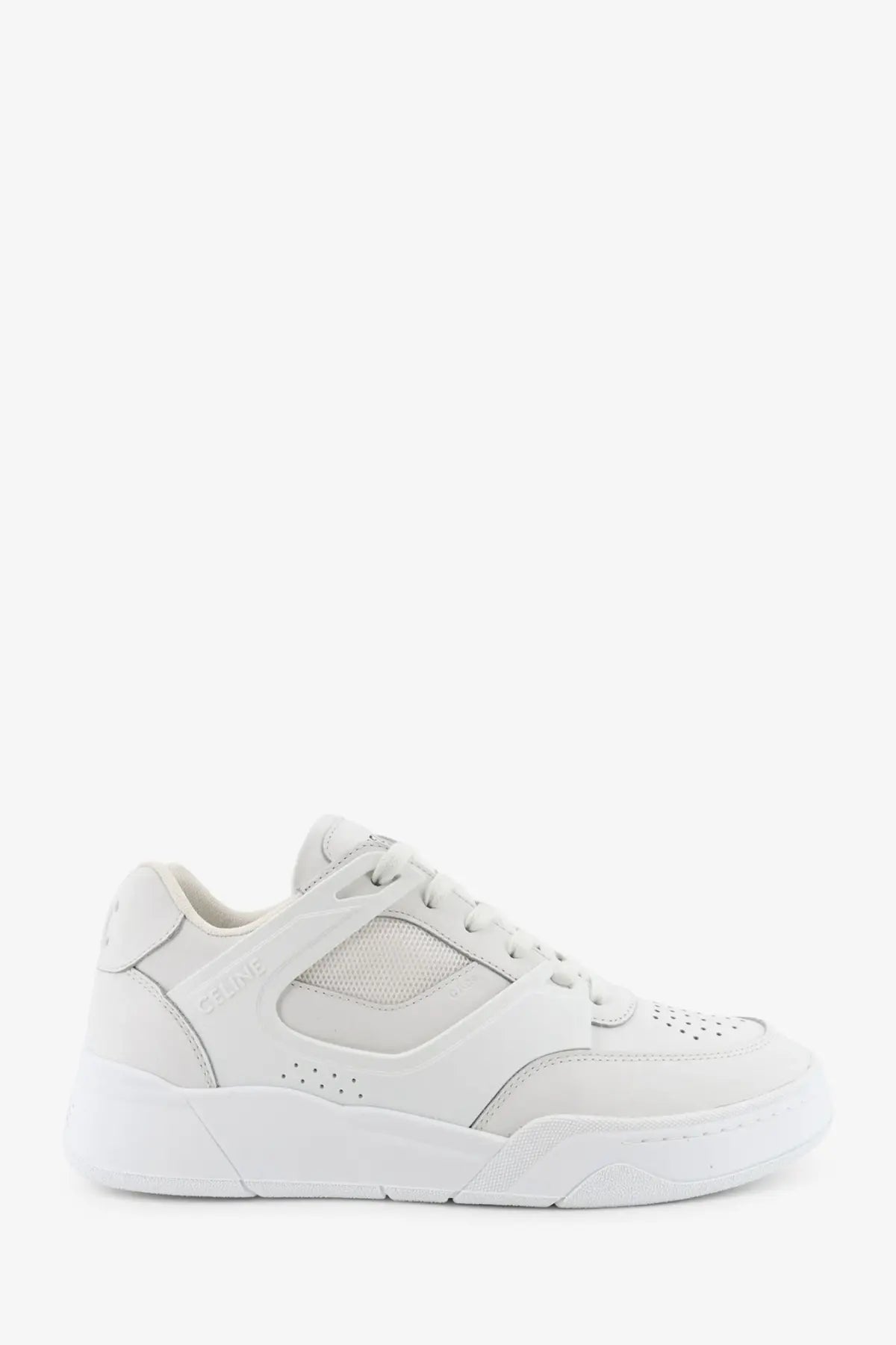 Celine men’s white leather sneakers with mesh panels and perforated details for casual wear