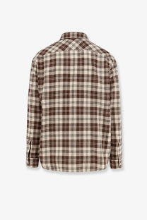 Brown and cream plaid flannel shirt with classic button-down collar in celine mens madras wool shirt beige style