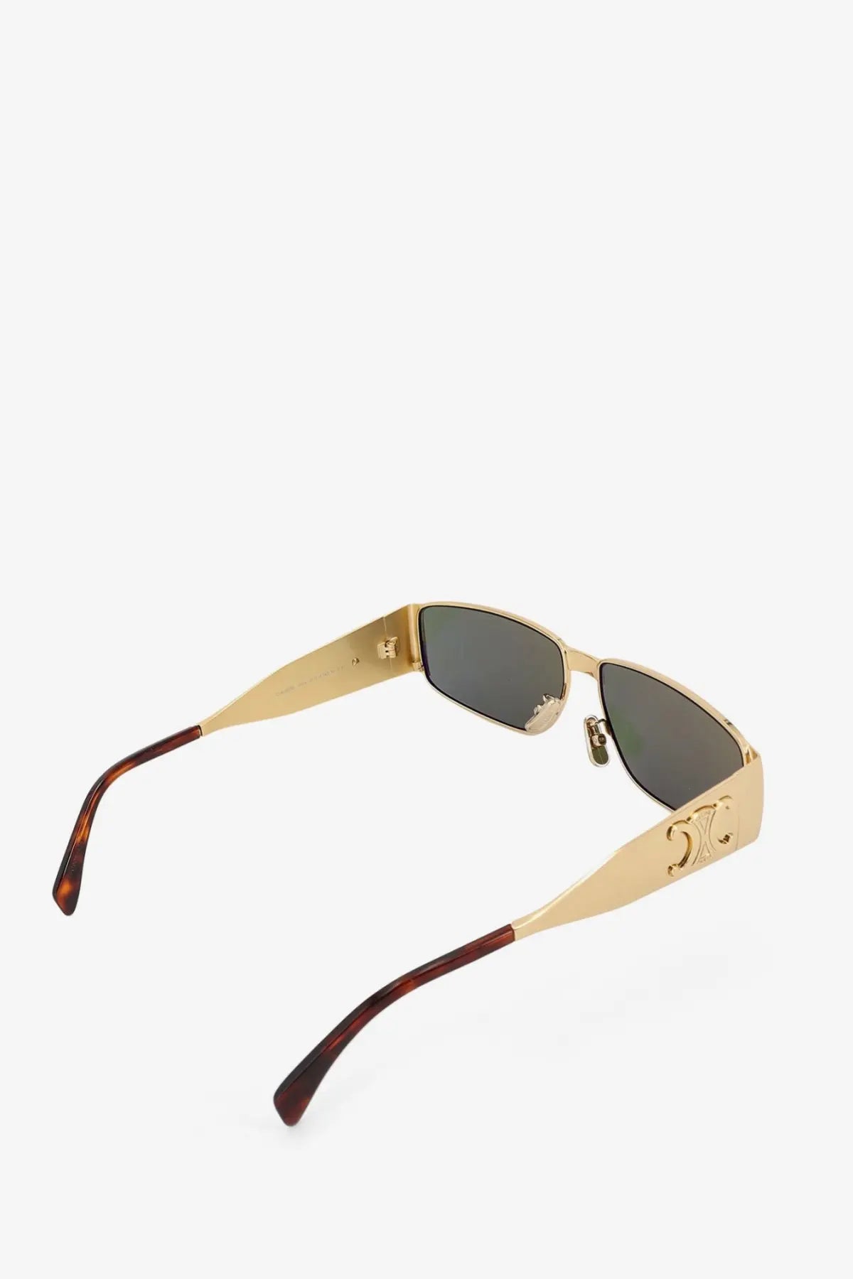 Celine men’s metal sunglasses with gold frames dark gray lenses and tortoiseshell patterned temple tips