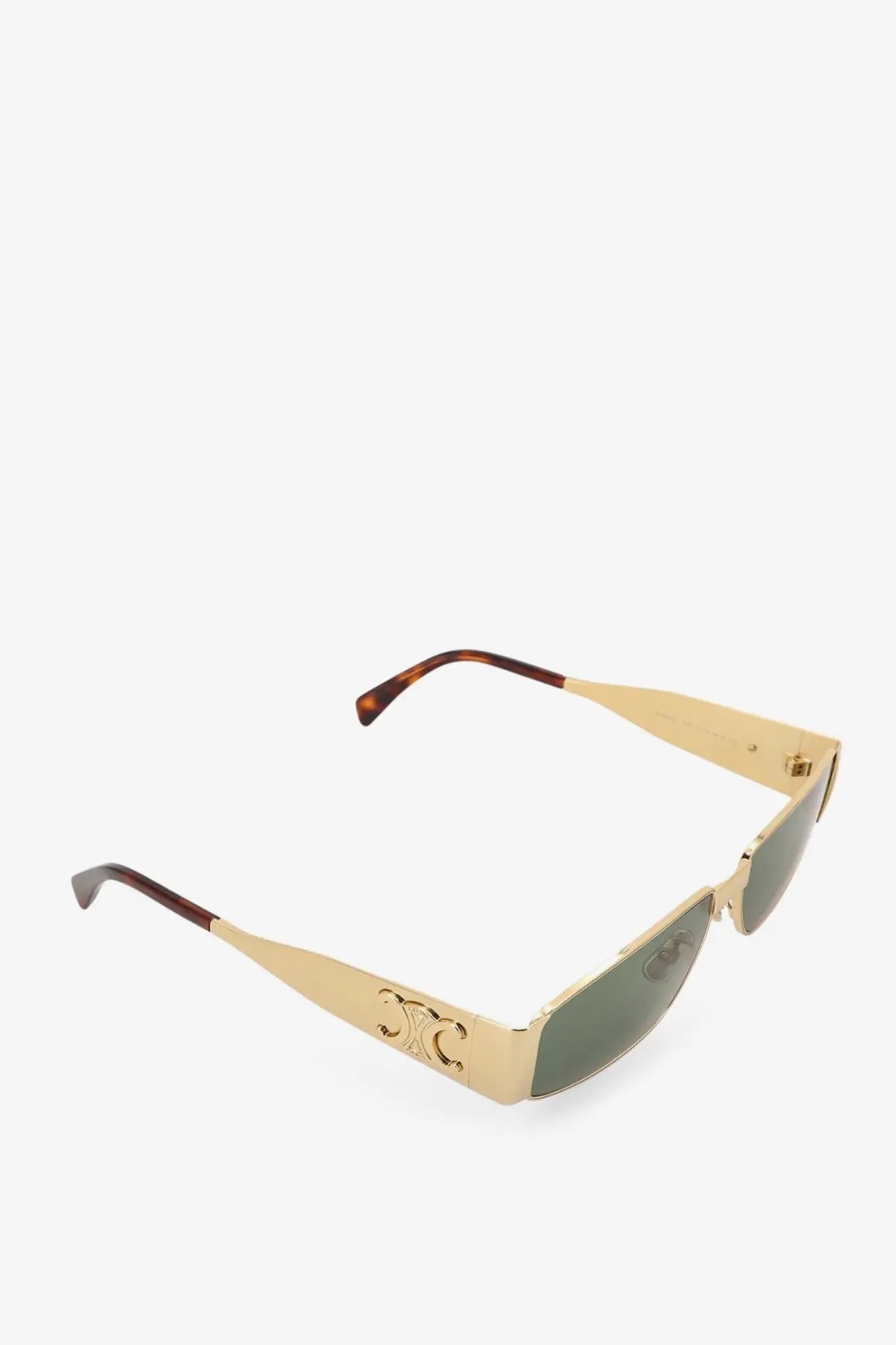 Celine men’s metal sunglasses with gold frame tortoiseshell temple tips and dark green lenses