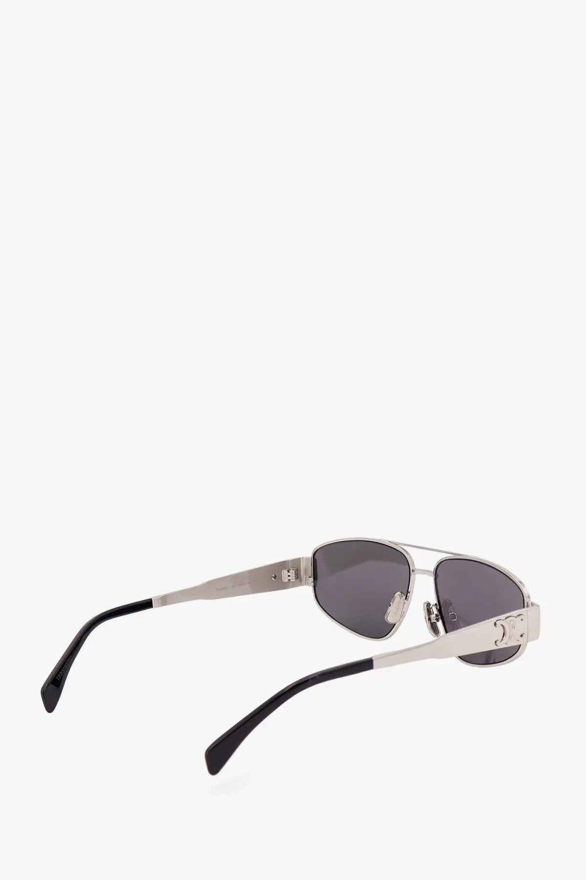 Celine men’s occhiali da sole silver aviator sunglasses with dark gray lenses and black temple tips in metal grey
