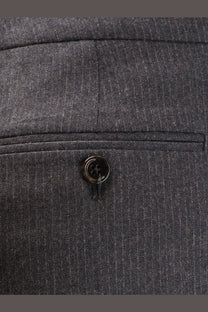 Celine men’s dark gray pinstripe wool suit pants with black button for formal wear