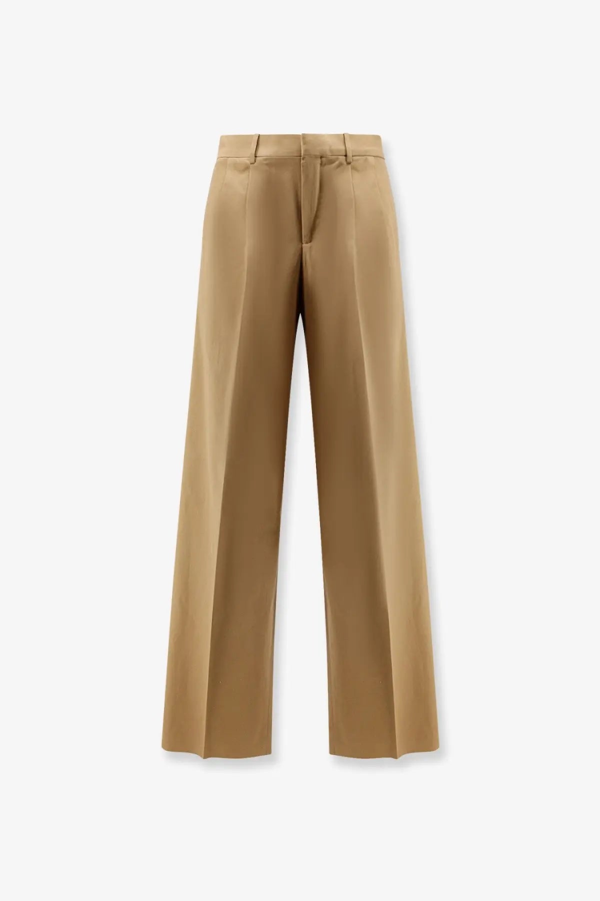 Tan wide-leg cotton trousers by celine with a tailored fit and subtle front pleats in beige color