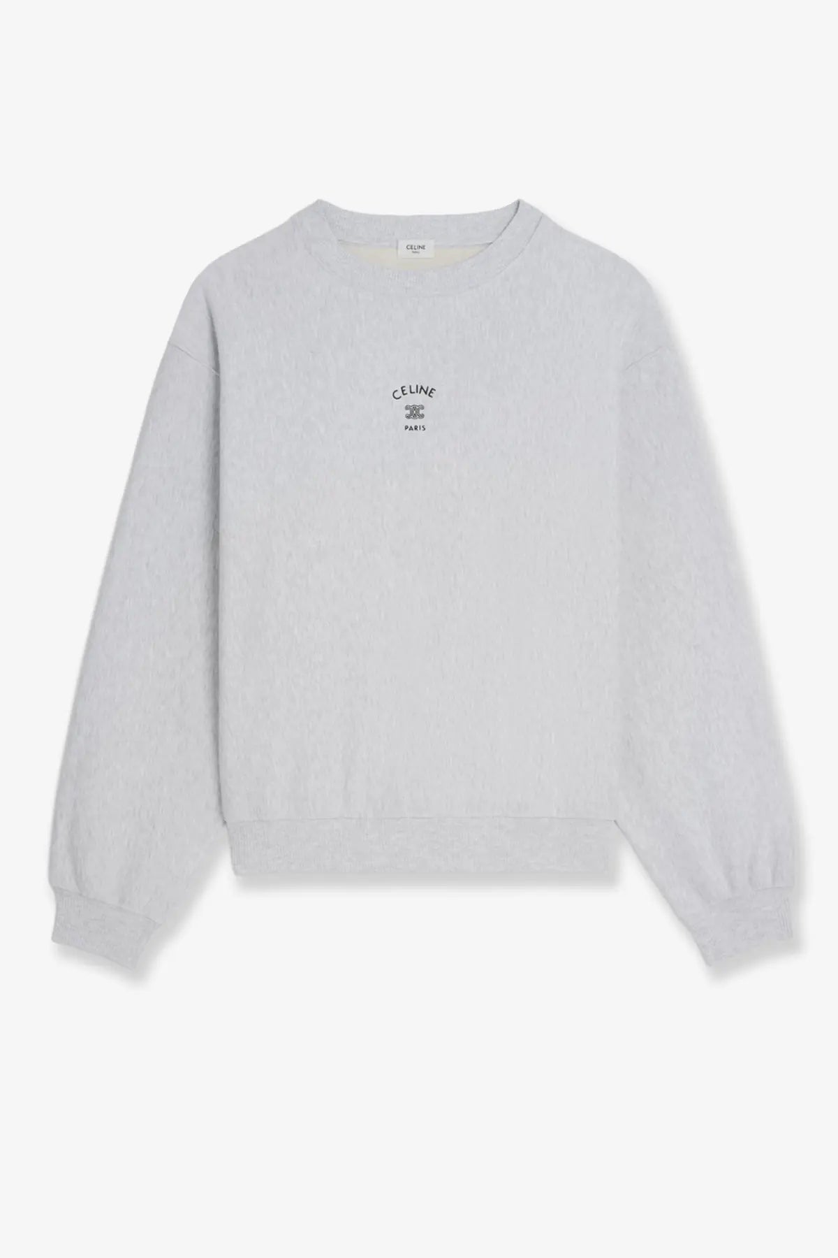 Light gray celine paris relaxed cotton sweatshirt for men with minimalist embroidered logo on the chest
