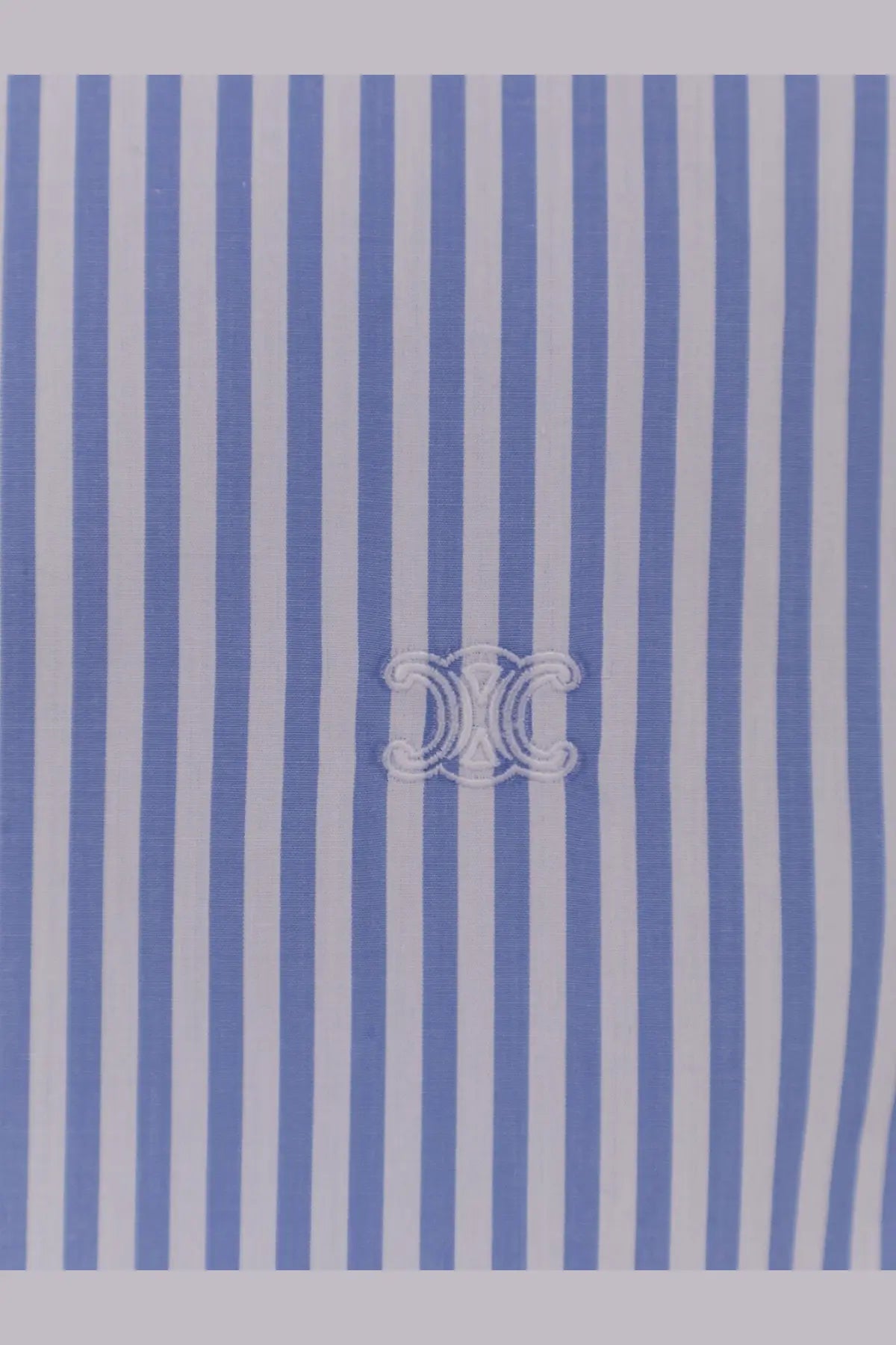 Celine men’s striped cotton shirt white featuring blue and white vertical stripes and subtle embroidered logo on front center