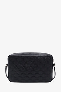 Black leather crossbody bag with embossed monogram pattern celine mens triomphe leather messenger bag black
