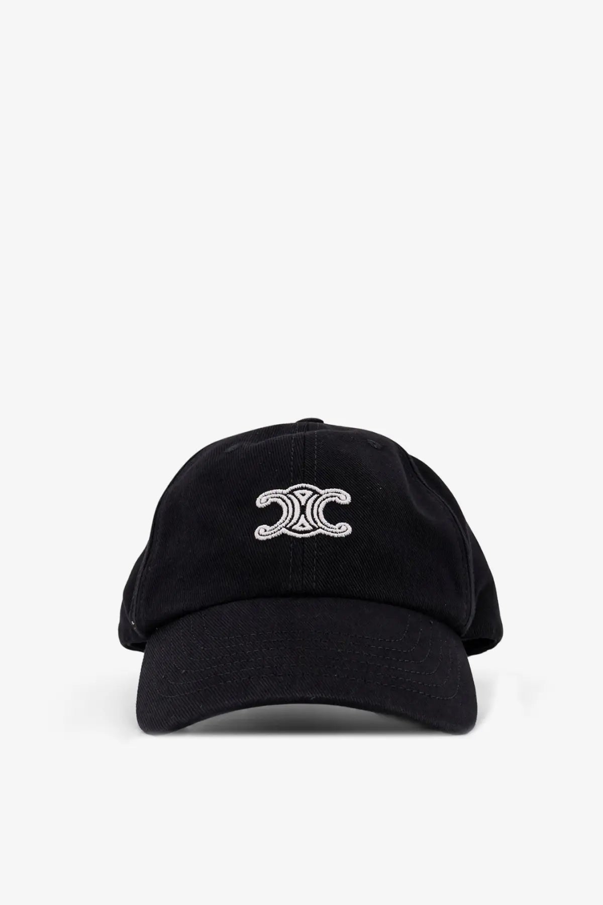 Celine men’s Vivienne cotton hat in black featuring a white embroidered logo on the front