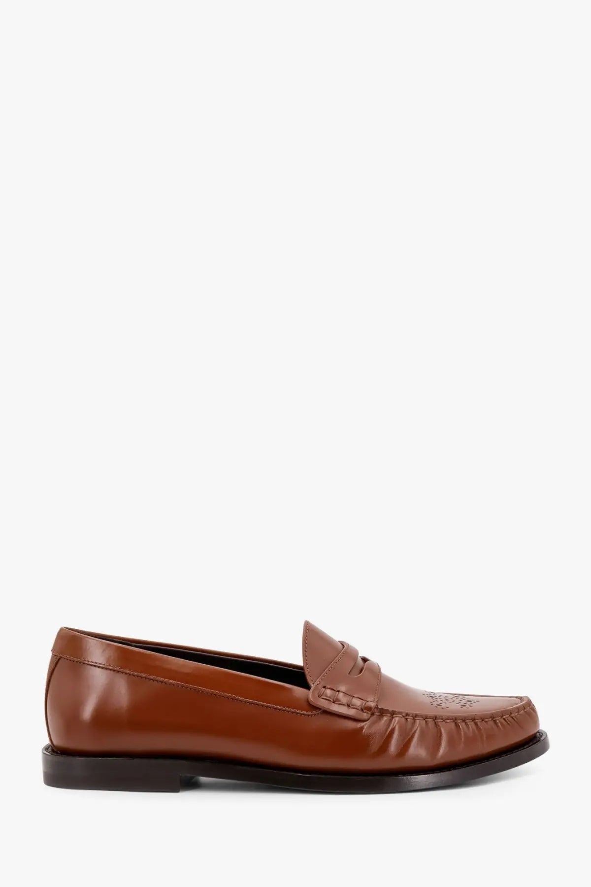 Brown leather loafer with polished finish and subtle perforated detailing on the toe from celine mens vivienne line