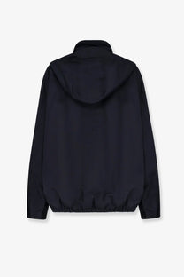 Celine men’s windproof black nylon jacket with a sleek minimalist design and elastic cuffs front view