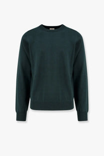 Dark green Celine men’s wool crewneck sweater with ribbed cuffs and hem perfect for casual wear