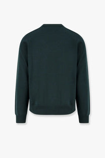 Dark green crewneck wool sweatshirt with ribbed cuffs and hem from celine mens wool sweater green collection