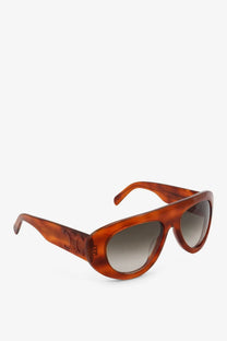 Celine women’s brown tortoiseshell acetate sunglasses with gradient gray lenses and sleek retro-inspired design