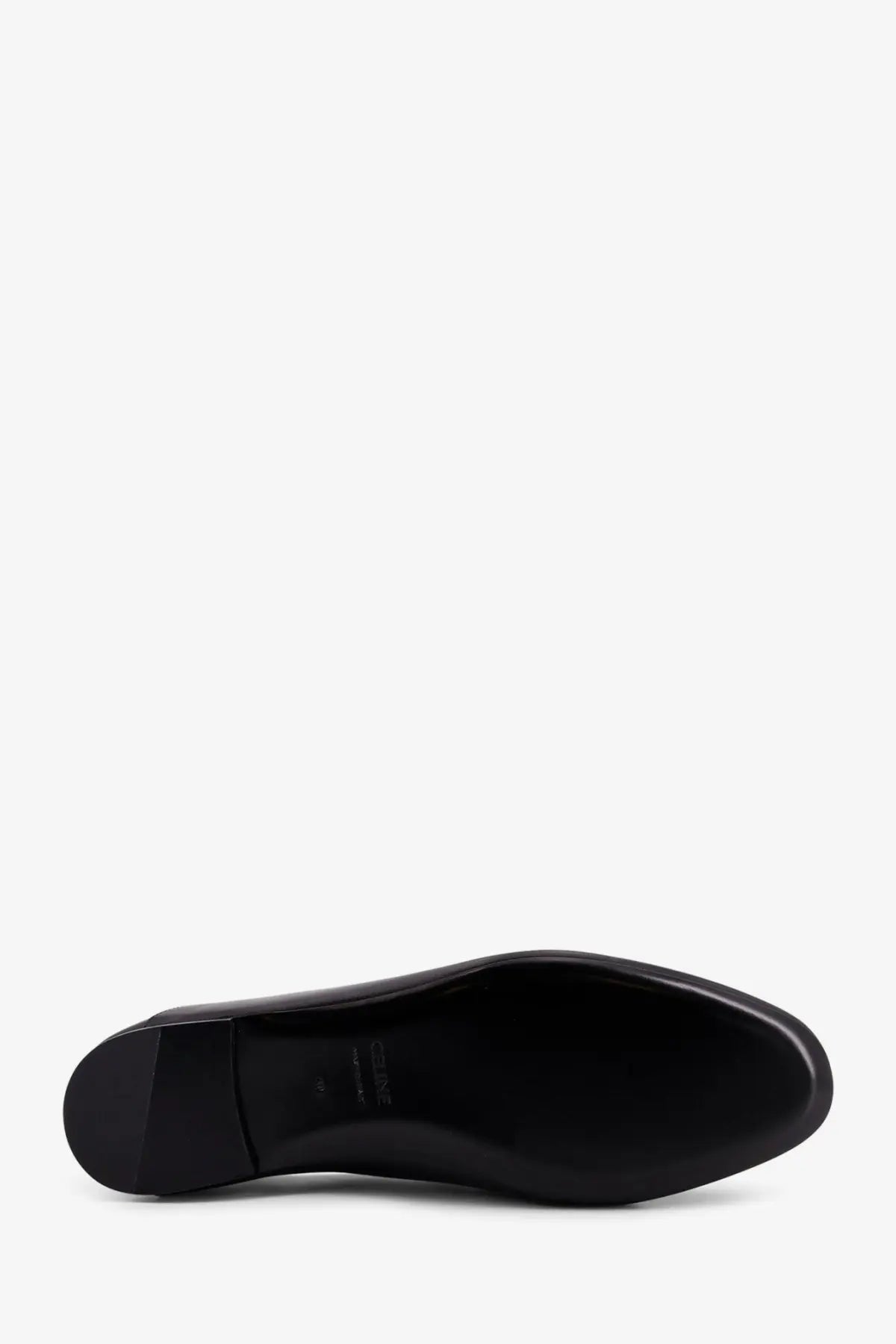 Celine women’s aura slip on leather loafers in black with a sleek minimalist design and glossy finish