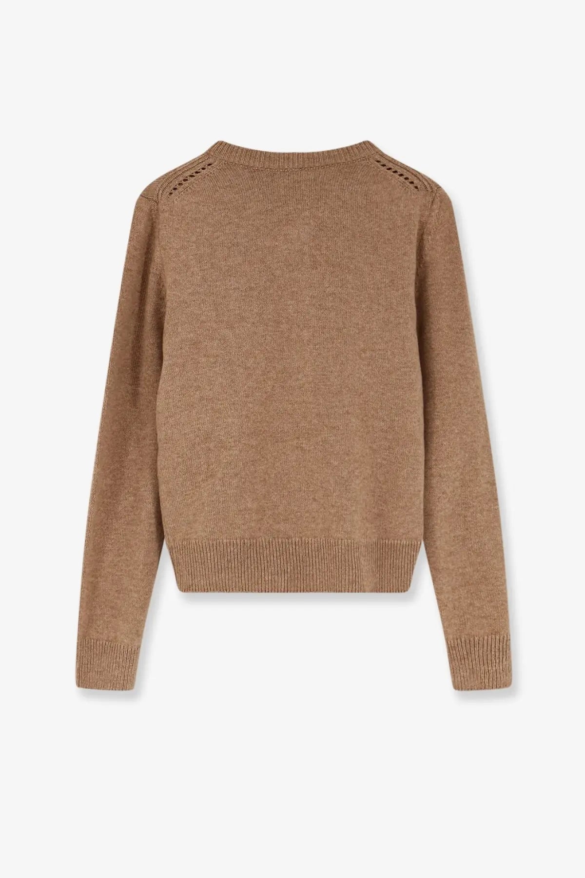 Celine women’s cashmere cardigan beige knit with ribbed hem and cuffs and subtle eyelet detailing on shoulders
