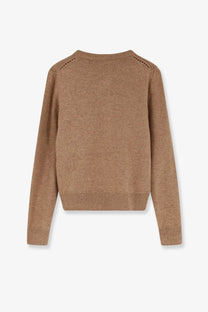 Celine women’s cashmere cardigan beige knit with ribbed hem and cuffs and subtle eyelet detailing on shoulders