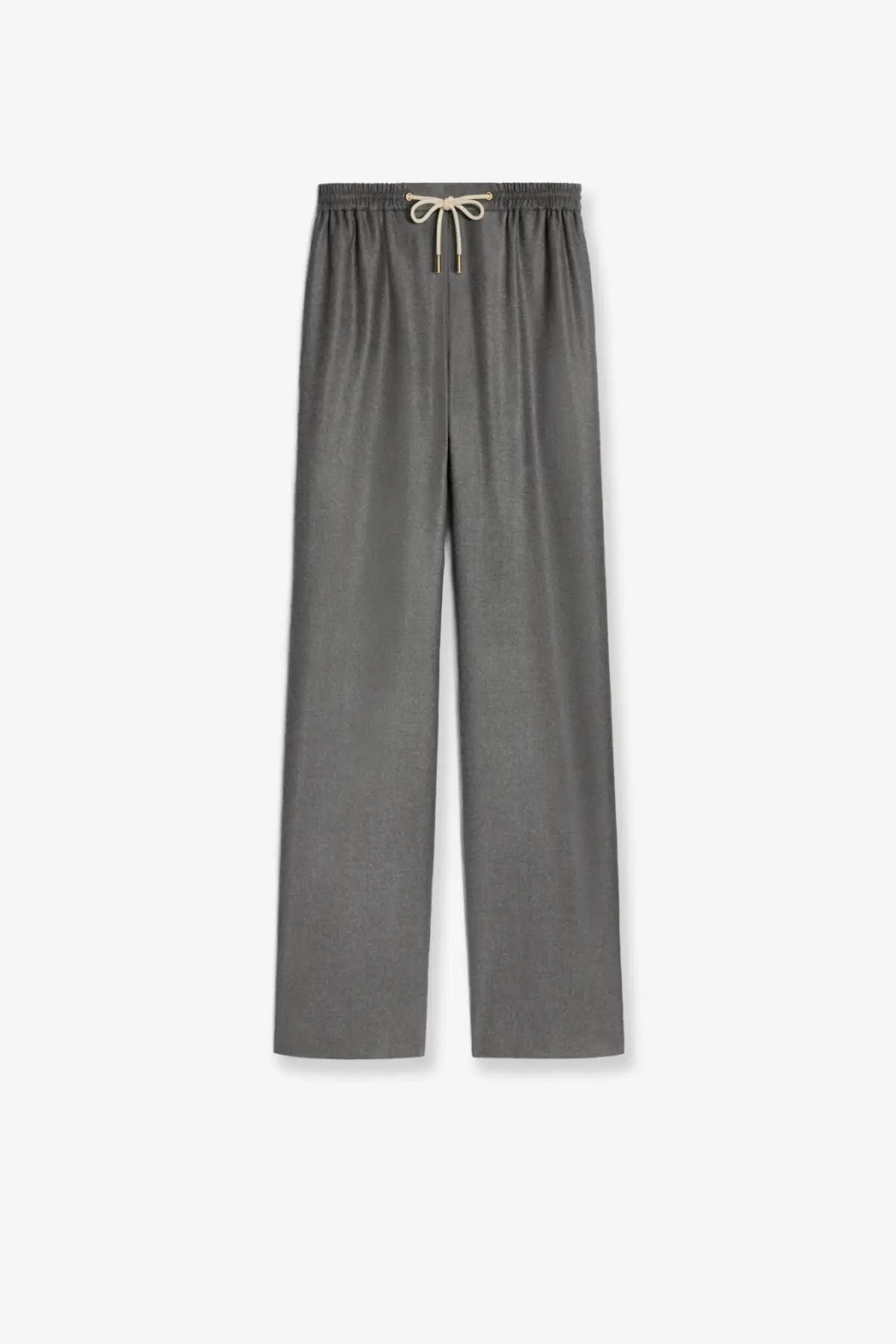 Celine women’s cashmere grey jogger trousers with elastic waistband and light-colored drawstring in wide-leg style