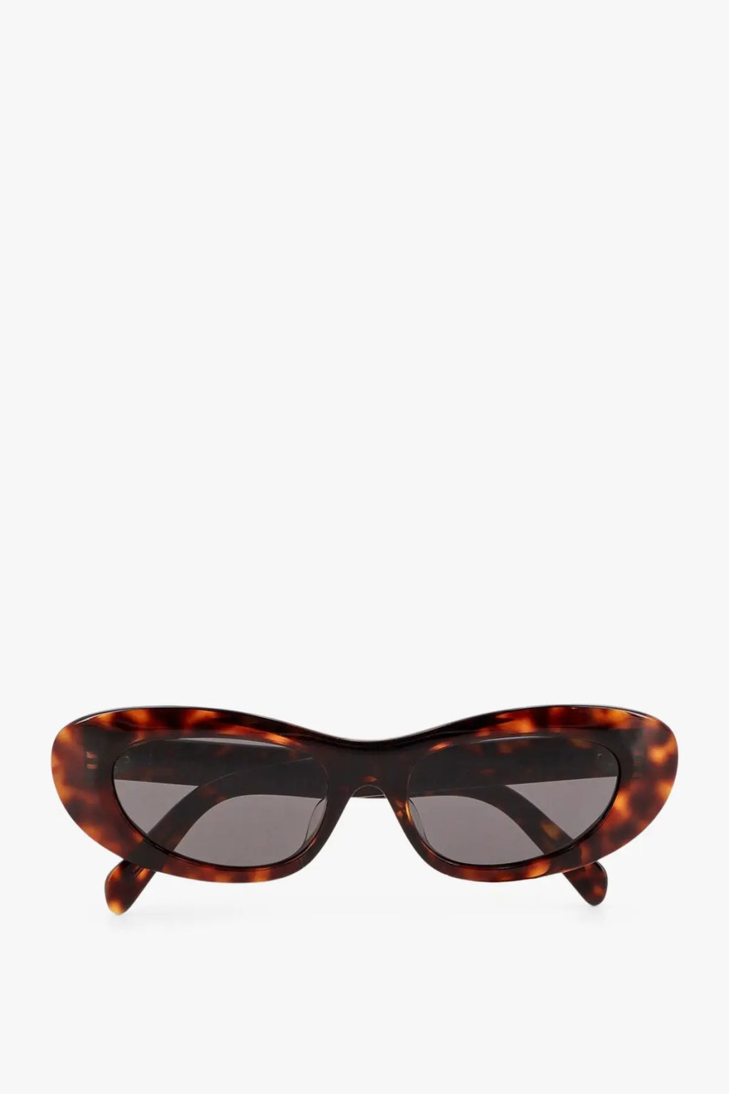 Celine women’s cat eye sunglasses in tortoiseshell acetate with dark gray lenses and brown frame details