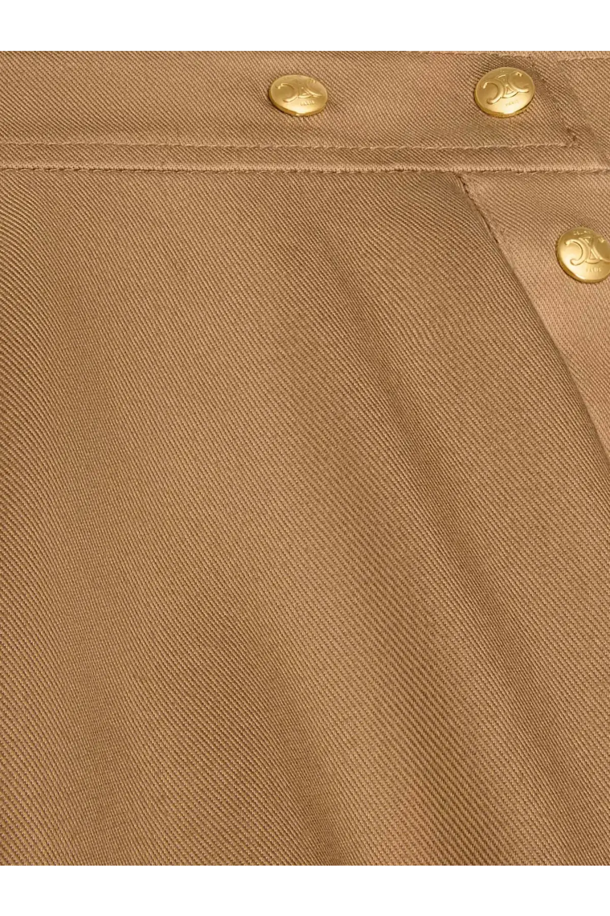 Tan corduroy trousers with gold-tone buttons featuring a classic structured design in celine women’s cotton skirt beige