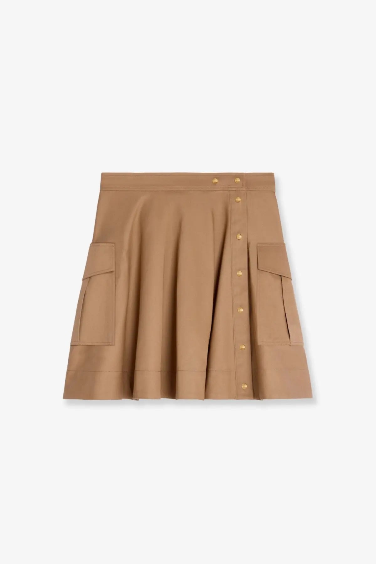 Tan pleated cotton skirt by celine with button closures and flap pockets in beige for women