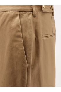 Celine women’s dock cotton trousers beige with khaki pleats herringbone weave and gold toned button details