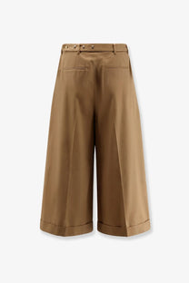 Celine women’s dock cotton trousers beige with tan wide-leg cropped design buttoned waistband and rolled cuffs