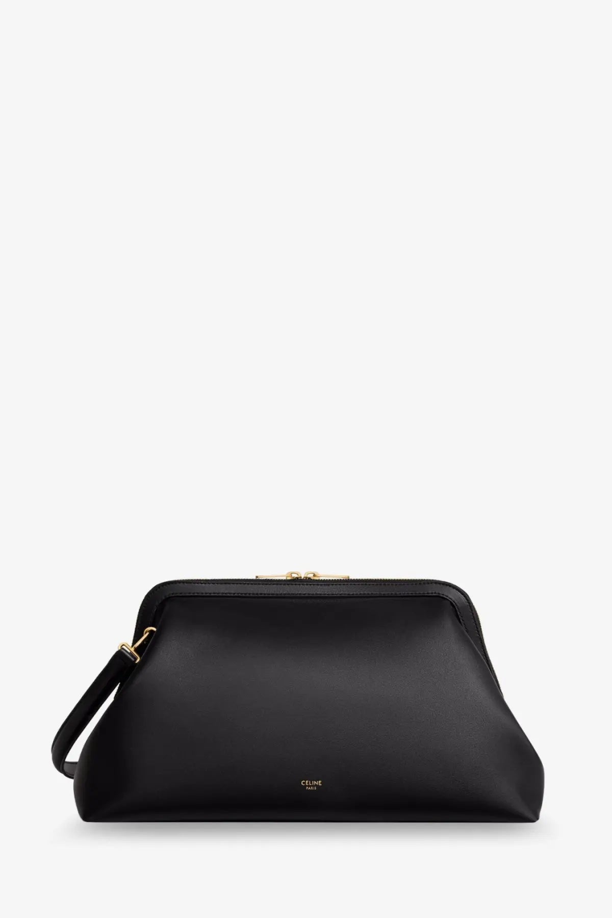 Black celine women’s doctor leather shoulder bag with gold-tone hardware and sleek minimalist clutch design